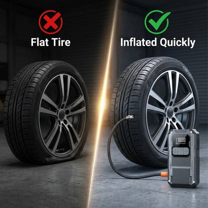 Ultimate 4-in-1 Car Essential: Jump Starter, Air Pump, Power Bank and Flashlight!